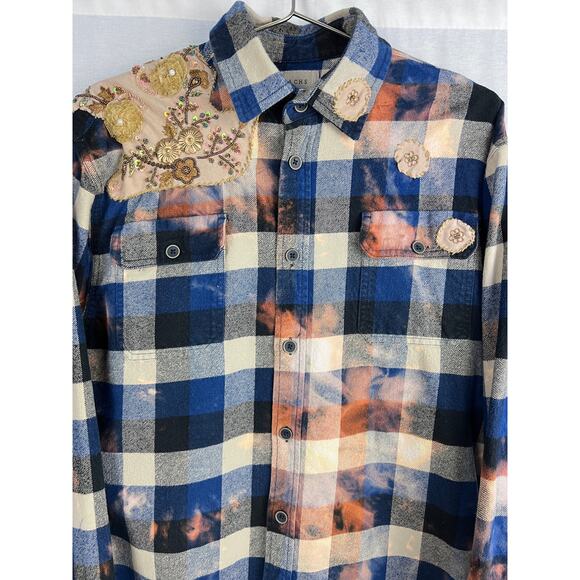 Jachs Shirt Tall Upcycled Flannel Shacket Plaid Boho Western Grunge Indie Sleaze - Picture 2 of 6
